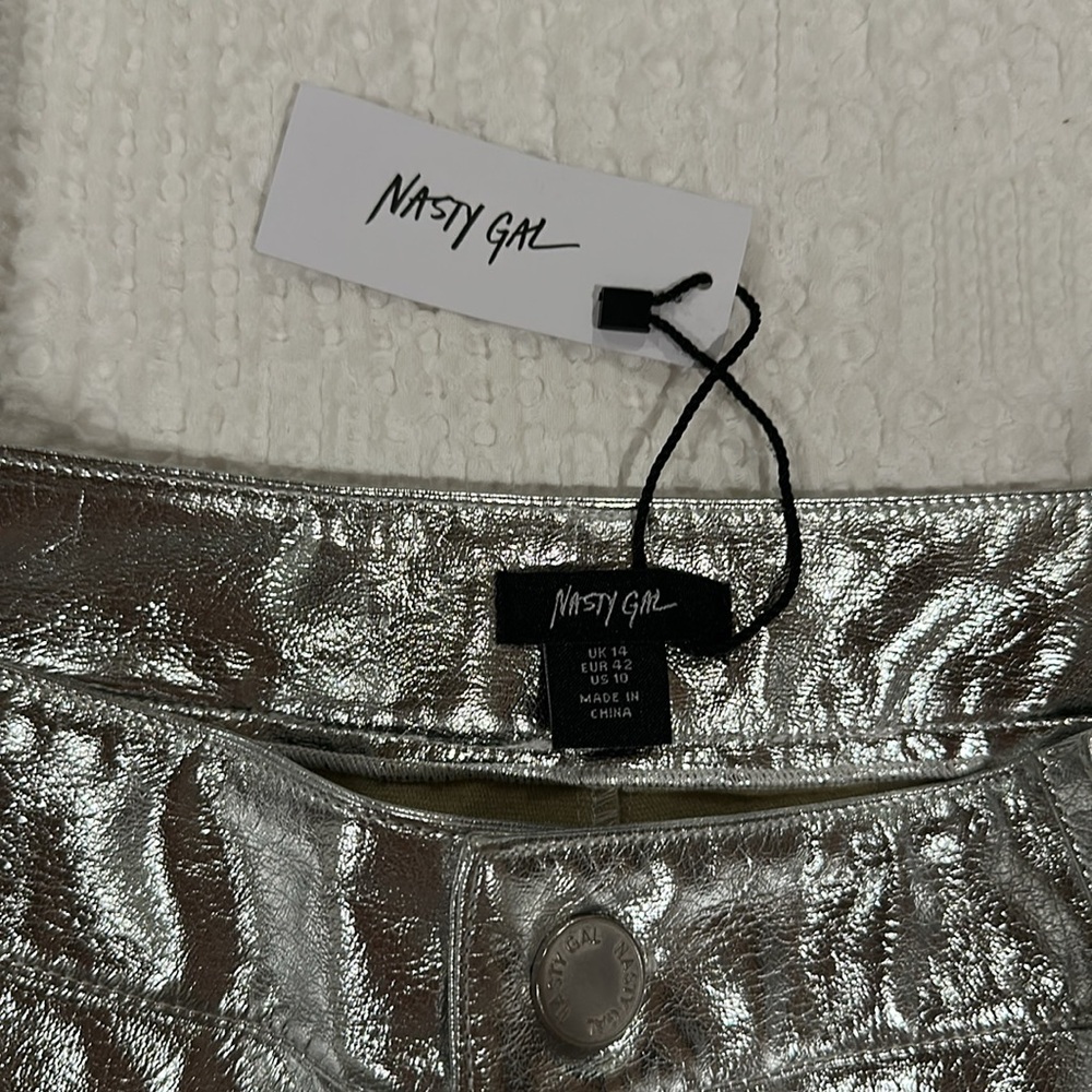 NASTY GAL Metallic Star Bum Faux Leather Trousers Silver Pants - Picture 7 of 12